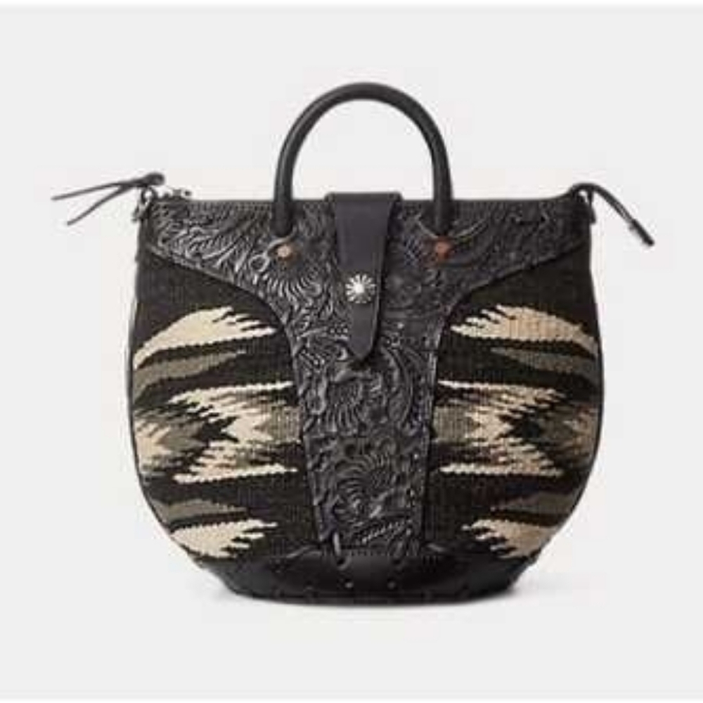 RRL Aztec Tooled Leather And Carpet Bag